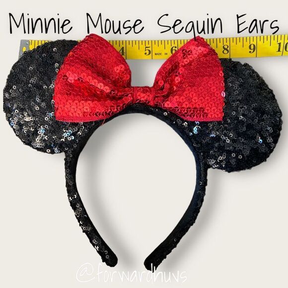 Disney Minnie Mouse Sequin Ears with Red Bow - Picture 7 of 9